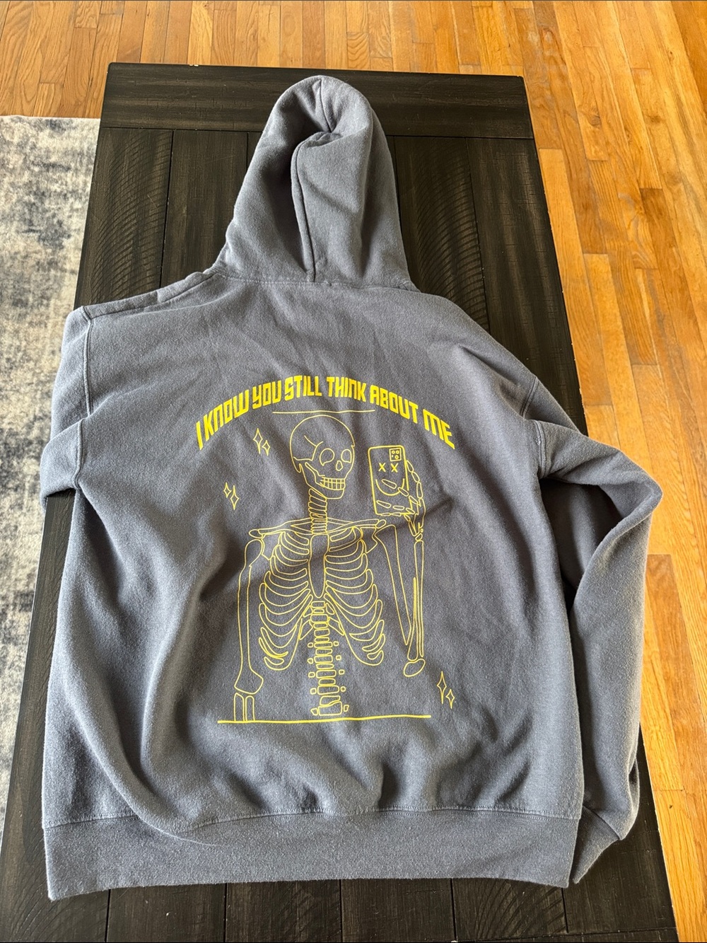Gray women’s hoodie with Yellow Chest Print